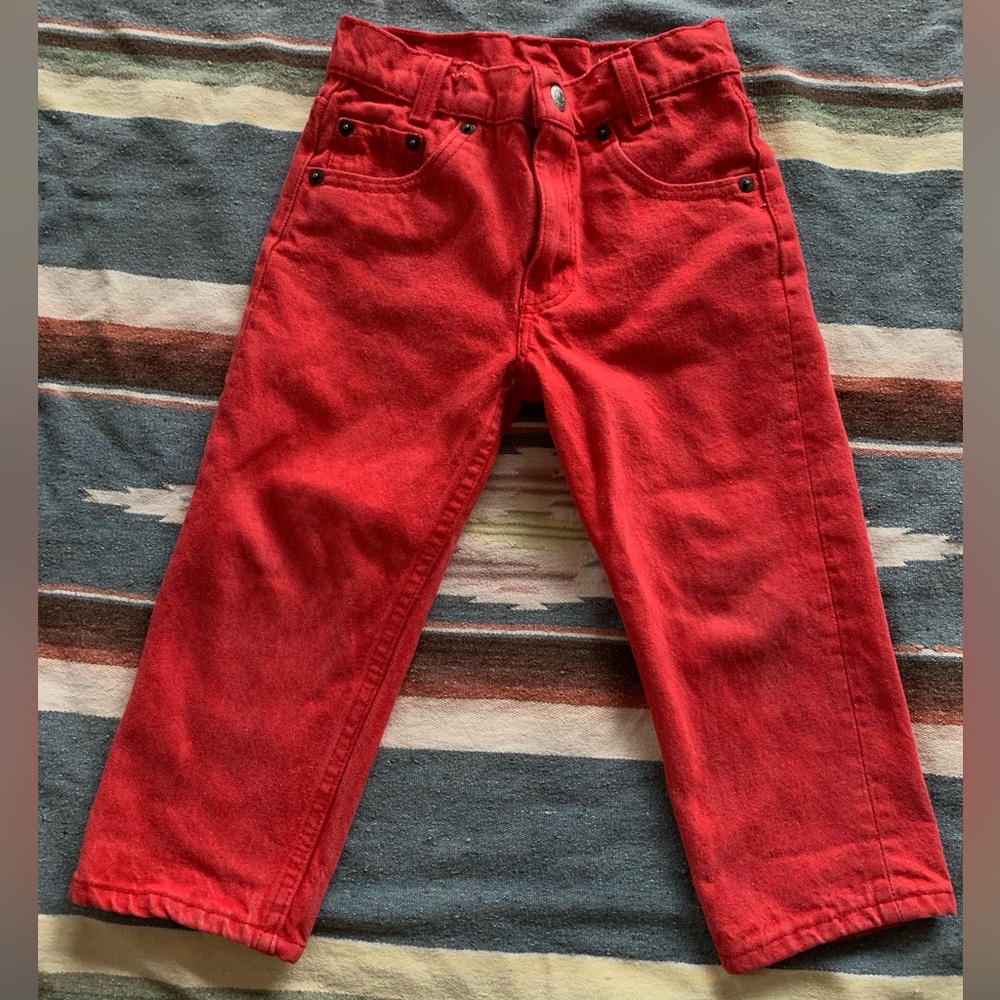 1980s Levi Strauss Red Button Snap Jeans Vintage Size 5 - Picture 2 of 11